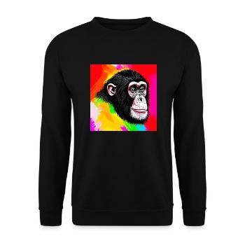 Illustration eines Porträts eines Schimpansen - Unisex Pullover - Schwarz - Vorne - Alina (178cm) & Michal (187cm)