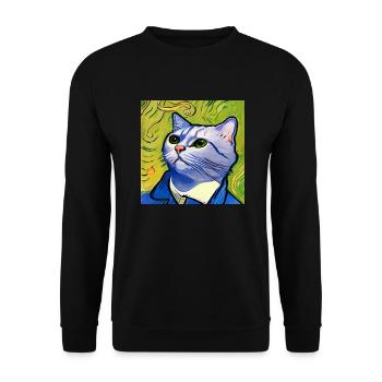 Katze gemalt von Van Gogh - Unisex Pullover - Schwarz - Vorne - Alina (178cm) & Michal (187cm)