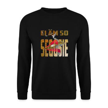 EI ÄM SO SEGGSIE - lustiger Spruch - Anmachspruch - Unisex Pullover - Schwarz - Vorne - Alina (178cm) & Michal (187cm)