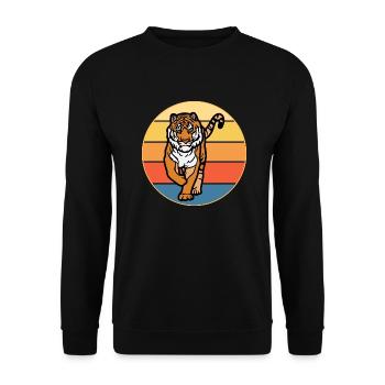Tiger Big Cat Vintage Retro Sonnenuntergang - Unisex Pullover - Schwarz - Vorne - Alina (178cm) & Michal (187cm)
