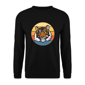 Tiger Big Cat Vintage Retro Sonnenuntergang - Unisex Pullover - Schwarz - Vorne - Alina (178cm) & Michal (187cm)
