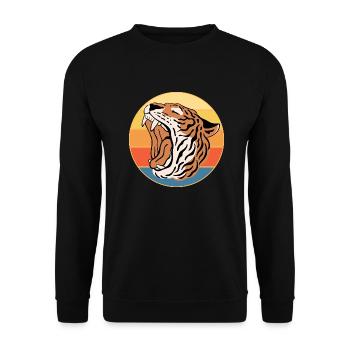 Tiger Big Cat Vintage Retro Sonnenuntergang - Unisex Pullover - Schwarz - Vorne - Alina (178cm) & Michal (187cm)