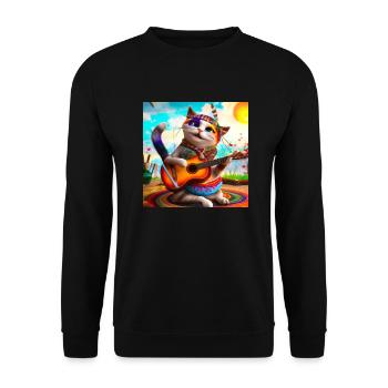 A hippie cat is playing the guitar - Unisex Sweatshirt - black - Front - Alina (178cm) & Michal (187cm)