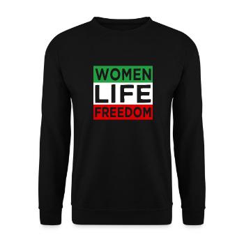 Women Life Freedom - Free Iran - Mahsa Amini - Unisex Sweatshirt - black - Front - Alina (178cm) & Michal (187cm)