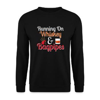 Running On Whiskey & Bagpipes Bagpiping Scotsman B - Unisex Pullover - Schwarz - Vorne - Alina (178cm) & Michal (187cm)