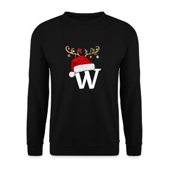 Brief W Weihnachtsmütze - Unisex Pullover - Schwarz - Vorne - Alina (178cm) & Michal (187cm)
