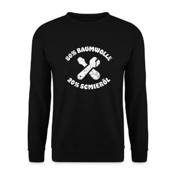 Baumwolle Schmieröl - Spuren Von Öl - Mechaniker - Unisex Pullover - Schwarz - Vorne - Alina (178cm) & Michal (187cm)