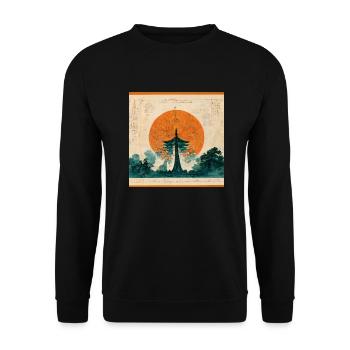 Japanischer Tempel - Unisex Pullover - Schwarz - Vorne - Alina (178cm) & Michal (187cm)