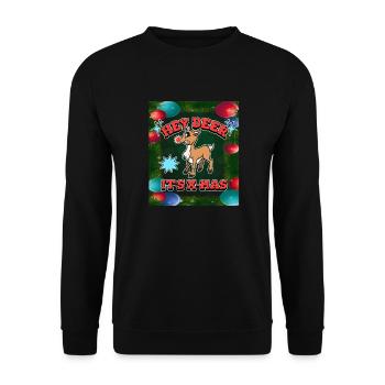 Christmas Outfit - Hey Deer It's X-Mas - Reindeer - Unisex Sweatshirt - black - Front - Alina (178cm) & Michal (187cm)