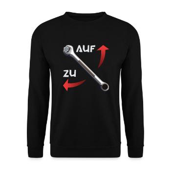 Schraubenschlüssel auf zu2 - Unisex Pullover - Schwarz - Vorne - Alina (178cm) & Michal (187cm)