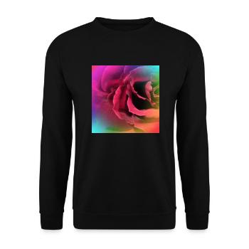 Kreatives mehrfarbiges Foto einer Rose - Unisex Pullover - Schwarz - Vorne - Alina (178cm) & Michal (187cm)