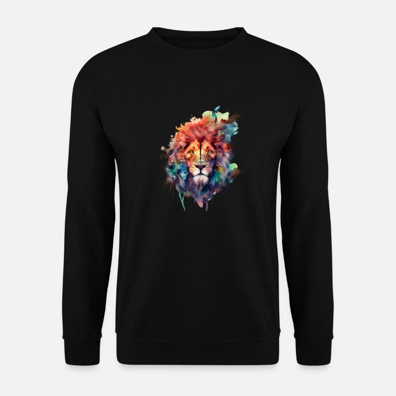 01 Sternzeichen Löwe Ornament Wasserfarbe Kopf - Unisex Pullover - Schwarz