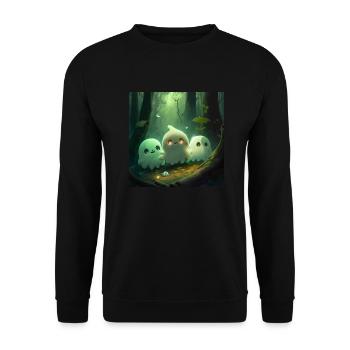 Niedliche Geister im Wald - Unisex Pullover - Schwarz - Vorne - Alina (178cm) & Michal (187cm)