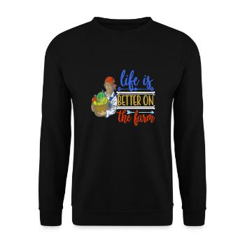 Life Is Better On The Farm Retro Farmer Designs - Unisex Sweatshirt - black - Front - Alina (178cm) & Michal (187cm)