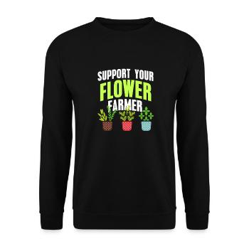 Support Your Flower Farmer Cool Retro Farming - Unisex Pullover - Schwarz - Vorne - Alina (178cm) & Michal (187cm)