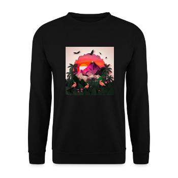beautiful lush jungle with mountains, origami - Unisex Pullover - Schwarz - Vorne - Alina (178cm) & Michal (187cm)