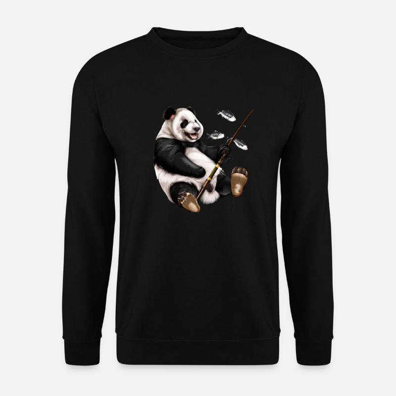 Angelnder Panda, Angel, Fischen - Unisex Pullover - Schwarz