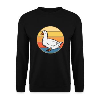 Niedliche Ente Vintage Retro Sonnenuntergang Tierliebhaber Design - Unisex Pullover - Schwarz - Vorne - Alina (178cm) & Michal (187cm)