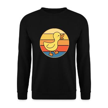Niedliche Ente Vintage Retro Sonnenuntergang Tierliebhaber Design - Unisex Pullover - Schwarz - Vorne - Alina (178cm) & Michal (187cm)