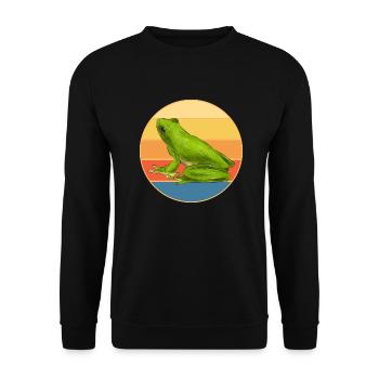 Niedlicher Frosch Vintage Retro Sonnenuntergang Tierliebhaber - Unisex Pullover - Schwarz - Vorne - Alina (178cm) & Michal (187cm)
