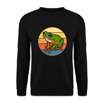 Niedlicher Frosch Vintage Retro Sonnenuntergang Tierliebhaber - Unisex Pullover - Schwarz - Vorne - Alina (178cm) & Michal (187cm)