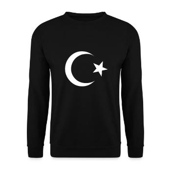 Halbmond Stern - Unisex Pullover - Schwarz - Vorne - Alina (178cm) & Michal (187cm)