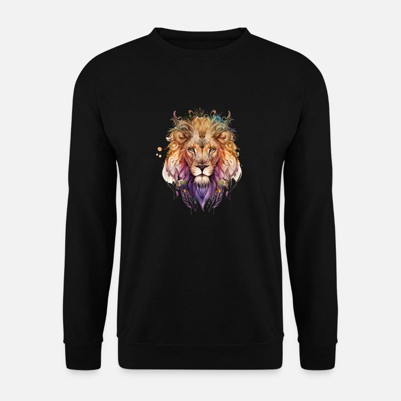 02 Sternzeichen Löwe Ornament Wasserfarbe Kopf - Unisex Pullover - Schwarz