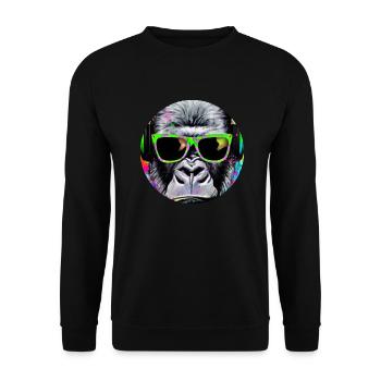 Gorilla mit Kopfhörer und Sonnenbrille - Unisex Pullover - Schwarz - Vorne - Alina (178cm) & Michal (187cm)