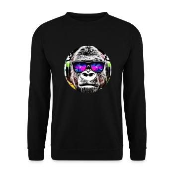Gorilla mit Kopfhörer und Sonnenbrille - Unisex Pullover - Schwarz - Vorne - Alina (178cm) & Michal (187cm)