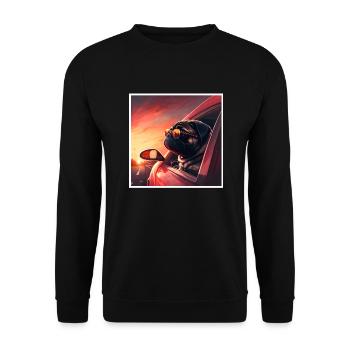 Freedom & adventure with the pug in a vintage car - Unisex Sweatshirt - black - Front - Alina (178cm) & Michal (187cm)