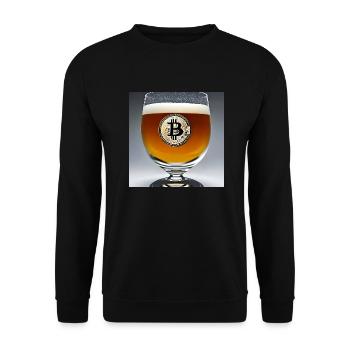 Bitcoin Logo auf Bierglas mit Bier - Unisex Pullover - Schwarz - Vorne - Alina (178cm) & Michal (187cm)