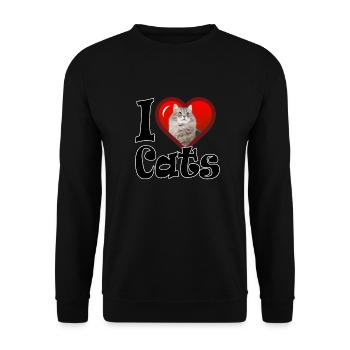 Ich liebe Katzen - Unisex Pullover - Schwarz - Vorne - Alina (178cm) & Michal (187cm)