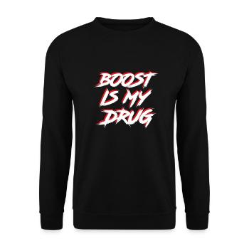 Boost is my Drug Auto Tuning Leidenschaft Geschenk - Unisex Pullover - Schwarz - Vorne - Alina (178cm) & Michal (187cm)