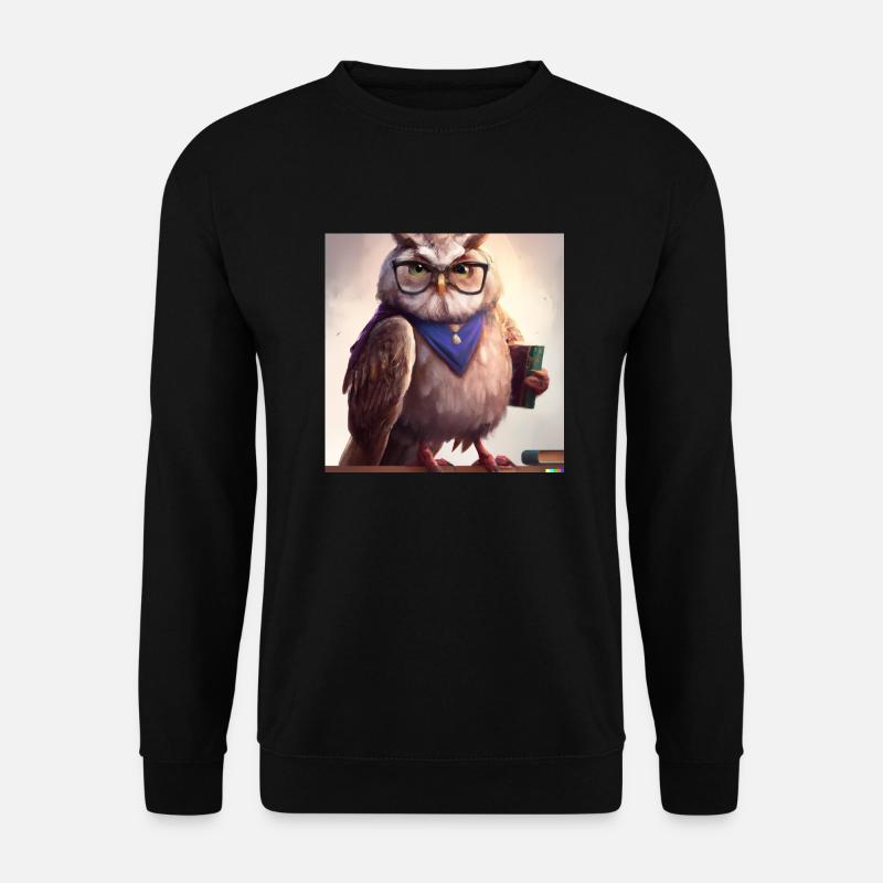 Eule als Bibliothekar digital art - Unisex Pullover - Schwarz