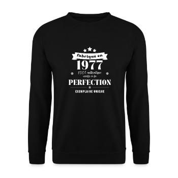 fabriqué en 1977 - Sweat-shirt Unisexe - noir - Devant - Alina (178cm) & Michal (187cm)