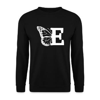 Buchstabe E Schmetterling - Unisex Pullover - Schwarz - Vorne - Alina (178cm) & Michal (187cm)