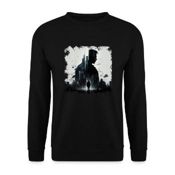 Geheimnisvoller Charakter als Wächter der Stadt - Unisex Pullover - Schwarz - Vorne - Alina (178cm) & Michal (187cm)