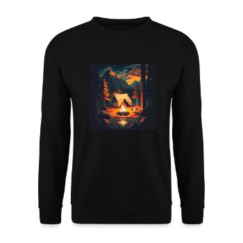 Camping Adventure Campfire Tent Forest Poster - Unisex Sweatshirt - black - Front - Alina (178cm) & Michal (187cm)