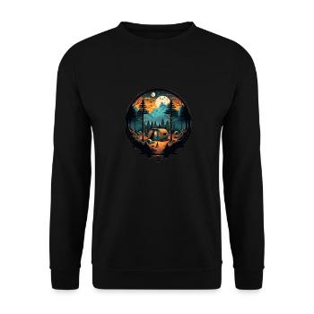 Camping Abenteuer am Fuß eines Berges - Unisex Pullover - Schwarz - Vorne - Alina (178cm) & Michal (187cm)