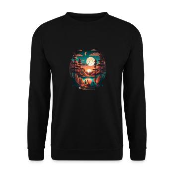 Camping am See vor Bergen Nachts - Unisex Pullover - Schwarz - Vorne - Alina (178cm) & Michal (187cm)