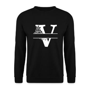 Personalisierter floraler V-Buchstabe - Unisex Pullover - Schwarz - Vorne - Alina (178cm) & Michal (187cm)