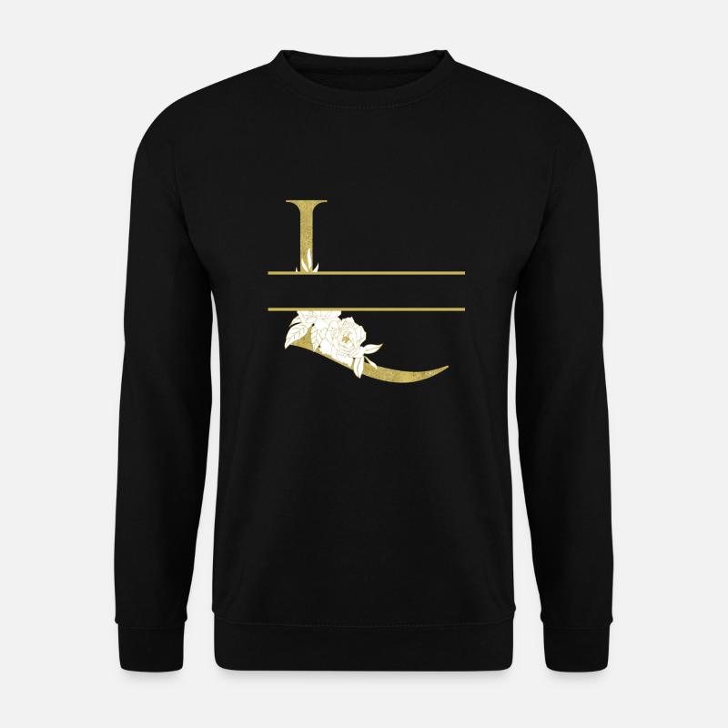 Personalisierter goldener Blumenbuchstabe L - Unisex Pullover - Schwarz