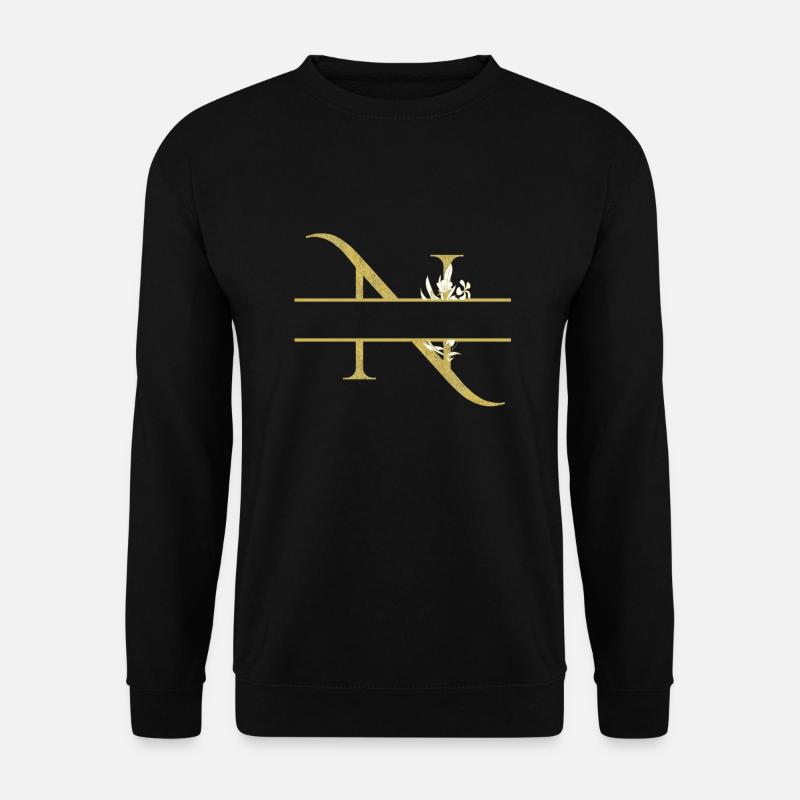 Personalisierter Blumengoldbuchstabe N - Unisex Pullover - Schwarz