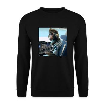 Affe als Pilot V1 - Unisex Pullover - Schwarz - Vorne - Alina (178cm) & Michal (187cm)