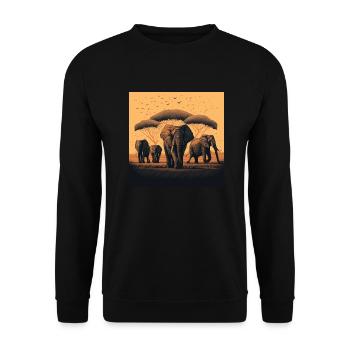 Friedliche Elefantenherde Geschenk - Unisex Pullover - Schwarz - Vorne - Alina (178cm) & Michal (187cm)