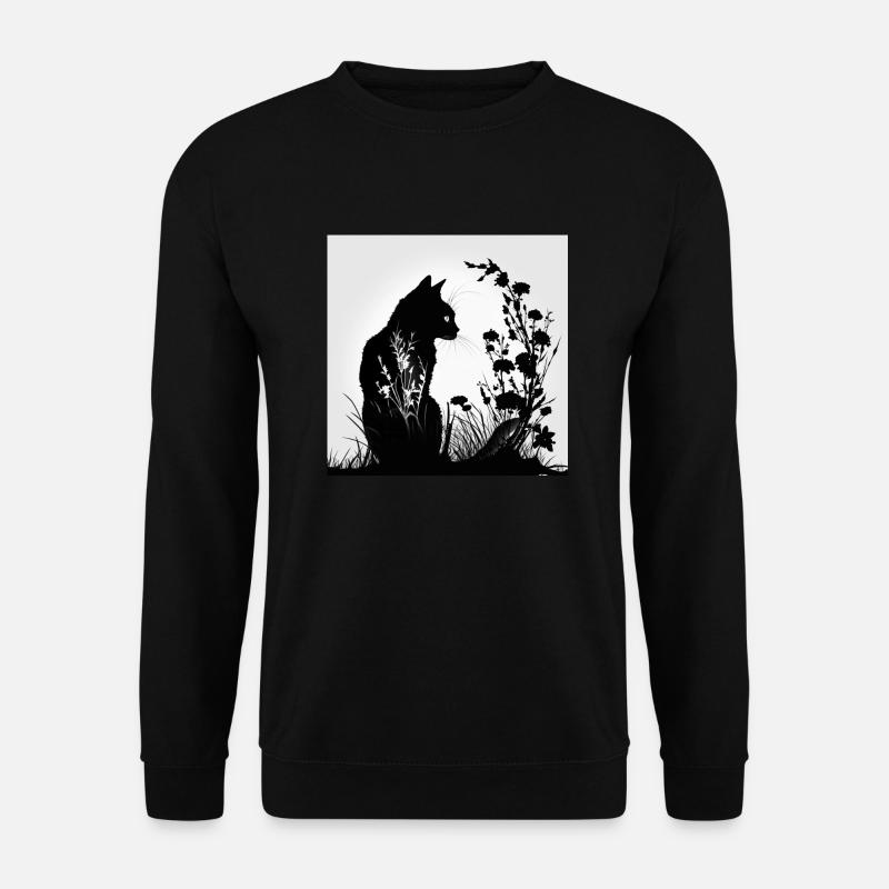 Silhouette Katze im Gras - Unisex Pullover - Schwarz