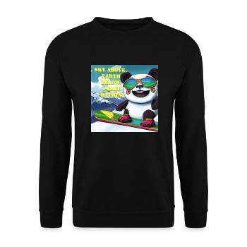 Panda auf Snowboard Variante 1 Text - Unisex Pullover - Schwarz - Vorne - Alina (178cm) & Michal (187cm)