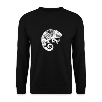 Chameleon with boho Aztec patterns - Unisex Sweatshirt - black - Front - Alina (178cm) & Michal (187cm)