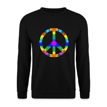Friedens Zeichen bunt, Flowerpower - Unisex Pullover - Schwarz - Vorne - Alina (178cm) & Michal (187cm)