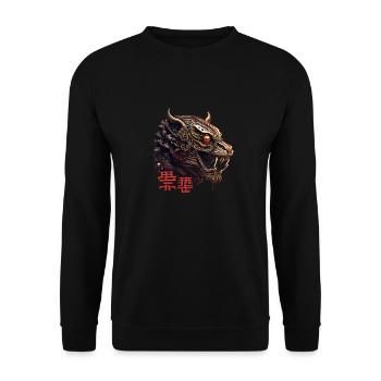 Japanese Art Lion - Unisex Pullover - Schwarz - Vorne - Alina (178cm) & Michal (187cm)